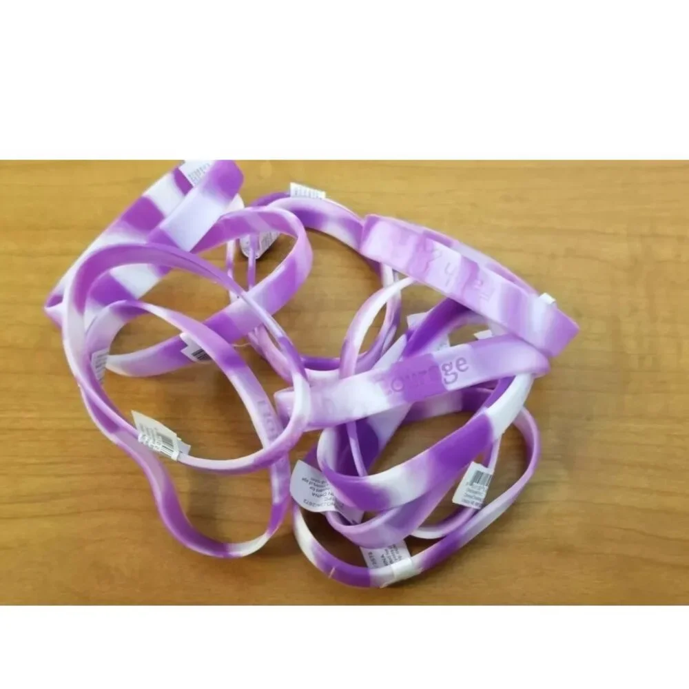 Silicone Purple Ribbon Camouflage Bracelets Set of 12 Cancer Awareness RELAY